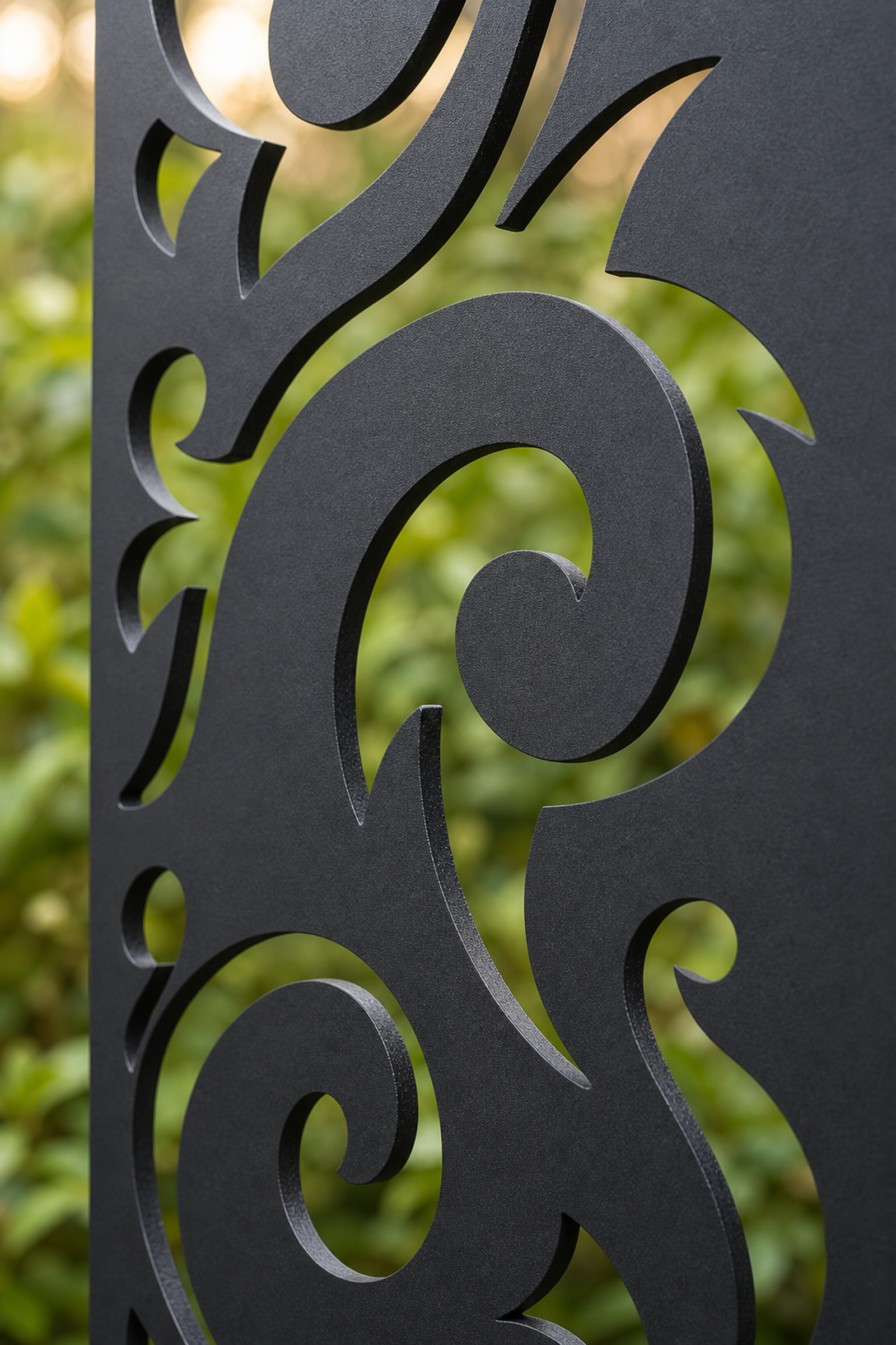 Design 059 Slim Vine Scroll Laser Cut Metal Privacy Screen Panel close-up detail view