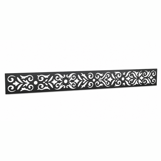 Floral Sunburst Scroll laser cut metal fence topper insert perspective view, Design 061