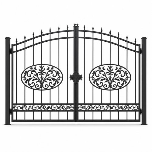 EONE Design 061 heritage style property entry gate shown as a closed double swing estate driveway gate