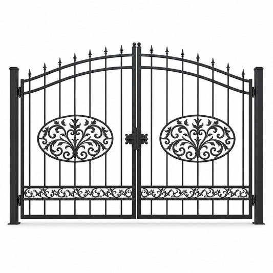 EONE Design 061 heritage style property entry gate shown as a closed double swing estate driveway gate