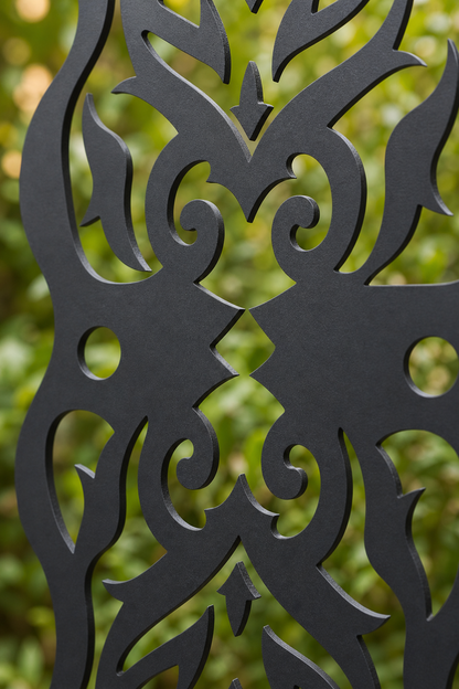 Design 061 Slim Damask Vine Laser Cut Metal Privacy Screen Panel close-up detail view