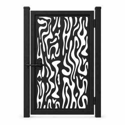 Design 065 organic flowline black laser cut metal pedestrian gate closed view