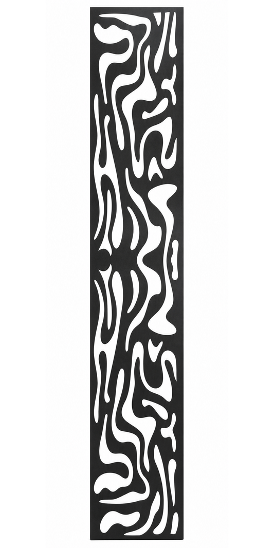 Design 065 Woodgrain Flame Laser Cut Metal Privacy Screen Panel front main view