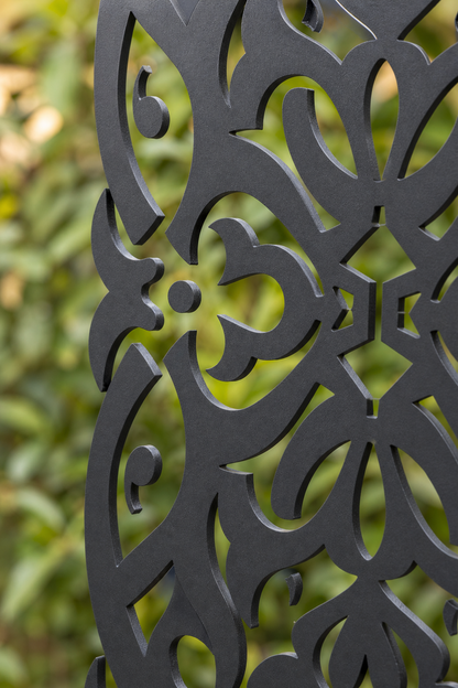 Design 092 Ornate Damask Panel Laser Cut Metal Privacy Screen Panel close-up detail view
