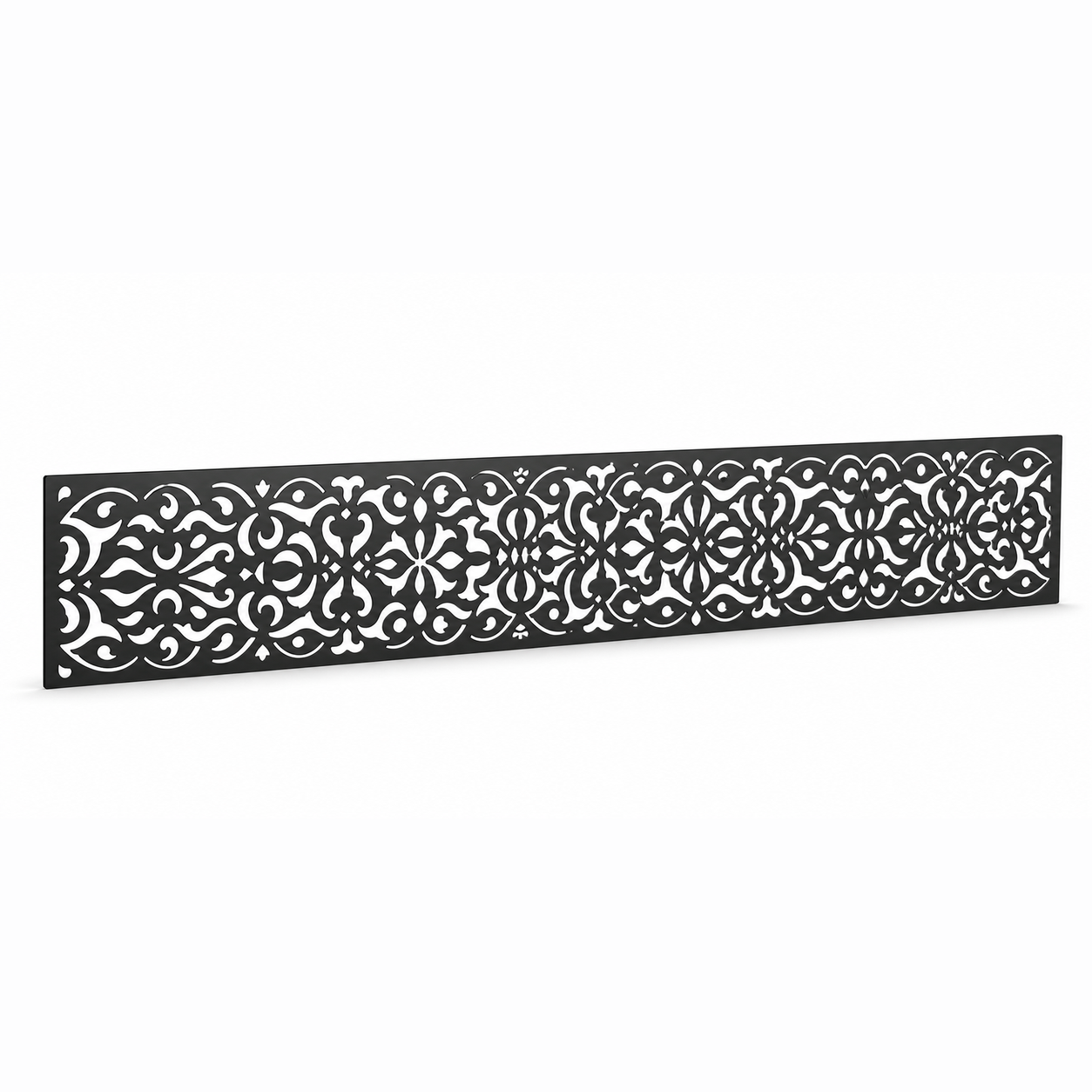 Slim Filigree Vine laser cut metal fence topper insert perspective view, Design 092