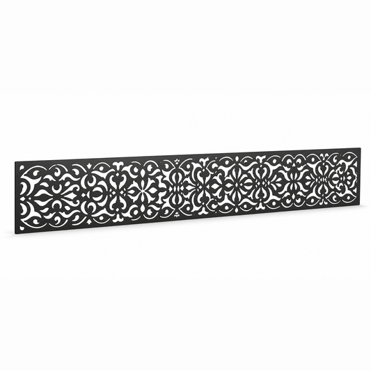 Slim Filigree Vine laser cut metal fence topper insert perspective view, Design 092