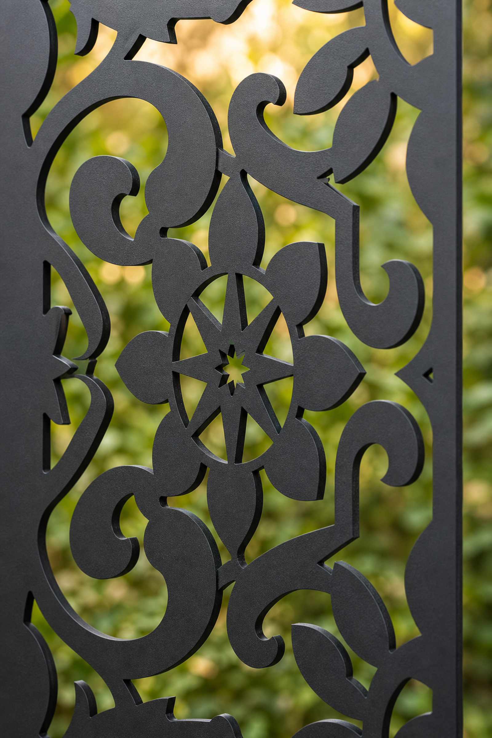 Design 093 Floral Medallion Damask Laser Cut Metal Privacy Screen Panel close-up detail view