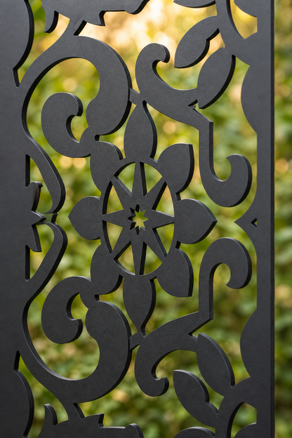 Design 093 Floral Medallion Damask Laser Cut Metal Privacy Screen Panel close-up detail view