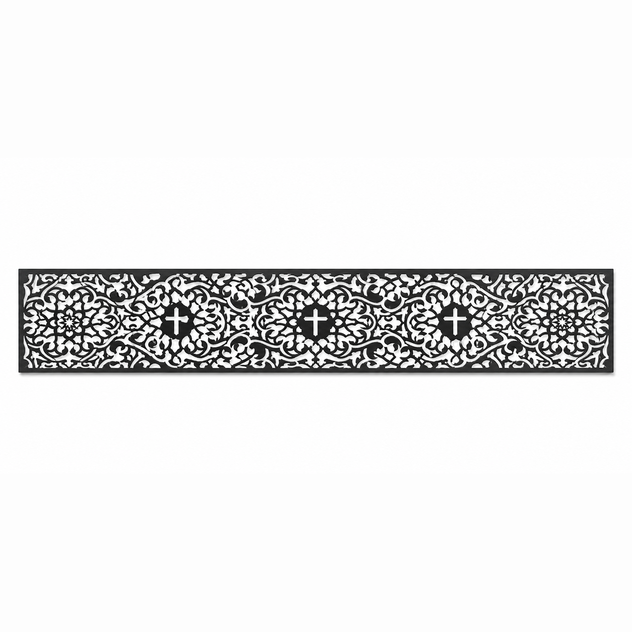 Medallion Cross Lace decorative metal fence topper front pattern for WPC composite fencing, Design 094