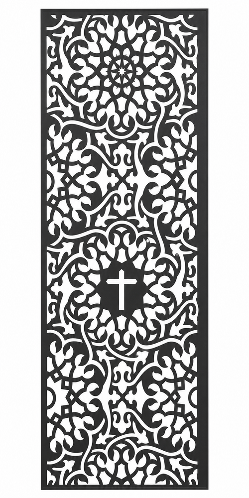 Design 094 Medallion Cross Lace Laser Cut Metal Privacy Screen Panel front main view