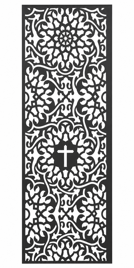 Design 094 Medallion Cross Lace Laser Cut Metal Privacy Screen Panel front main view