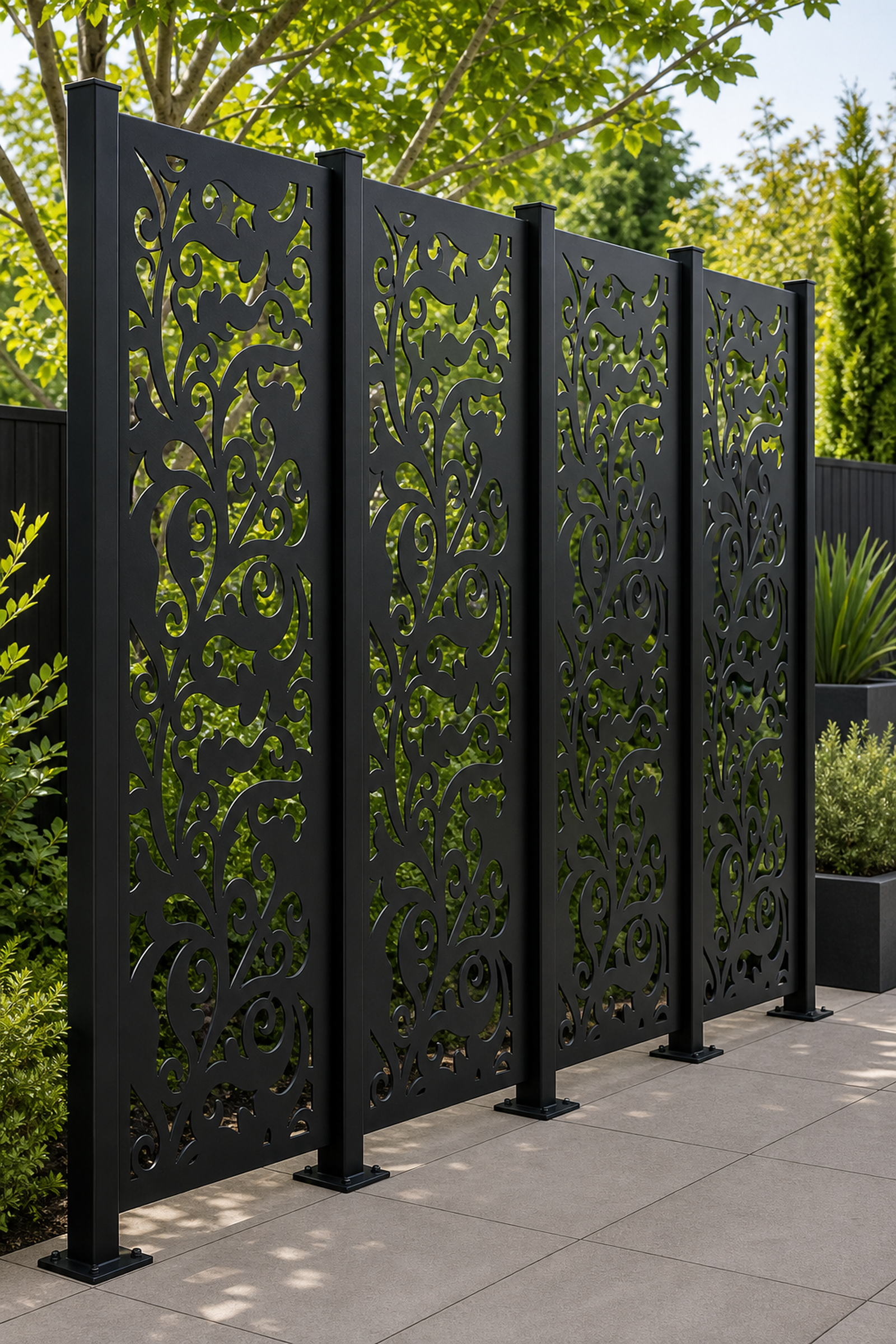 Design 097 Climbing Vine Laser Cut Metal Privacy Screen Panel oblique angle view