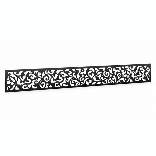 Vintage Floral Vine laser cut metal fence topper insert perspective view, Design 097