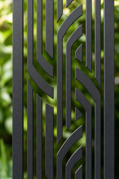 Design 099 Modern Ribbon Lines Laser Cut Metal Privacy Screen Panel close-up detail view