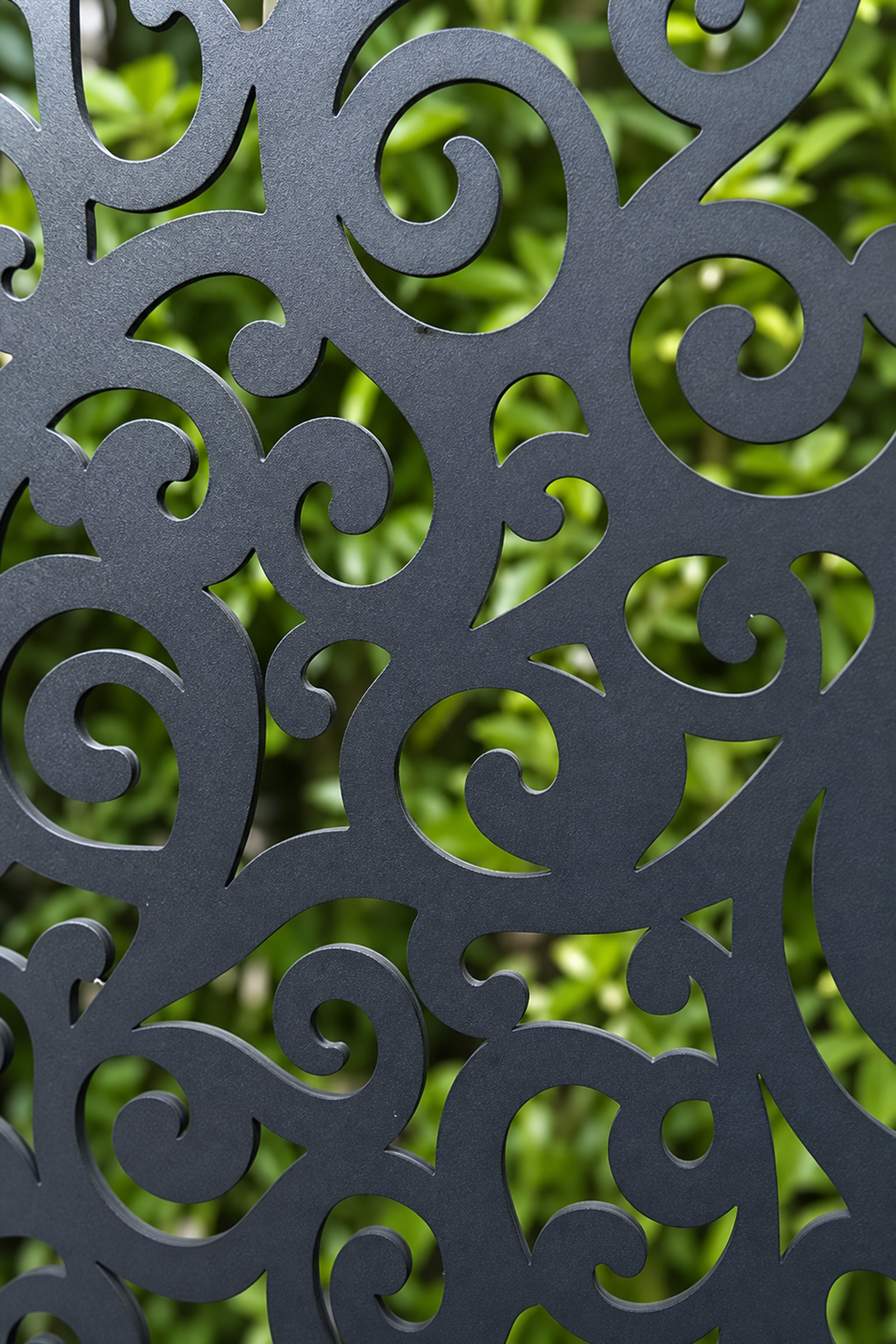 Design 100 Spiral Lace Vine Laser Cut Metal Privacy Screen Panel close-up detail view