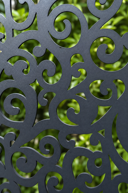 Design 100 Spiral Lace Vine Laser Cut Metal Privacy Screen Panel close-up detail view