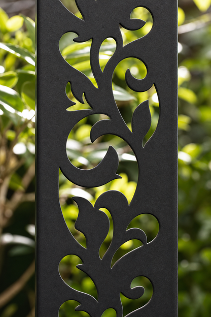 Design 101 Floral Scroll Column Laser Cut Metal Privacy Screen Panel close-up detail view