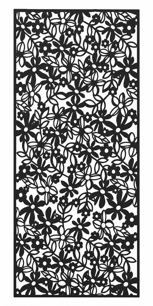 Design 103 Dense Garden Blooms Laser Cut Metal Privacy Screen Panel front main view