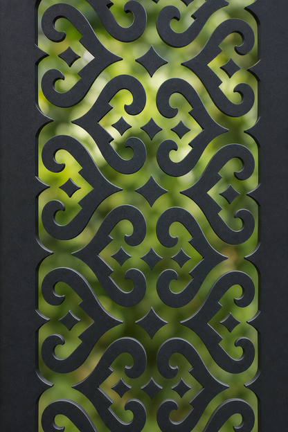 Design 104 Small S Scroll Laser Cut Metal Privacy Screen Panel close-up detail view