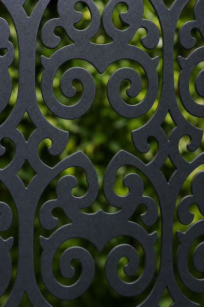 Design 105 Double Scroll Rows Laser Cut Metal Privacy Screen Panel close-up detail view