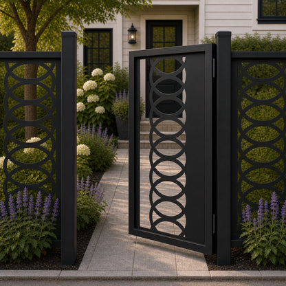 Design 109 overlapping oval chain black aluminium side gate open view