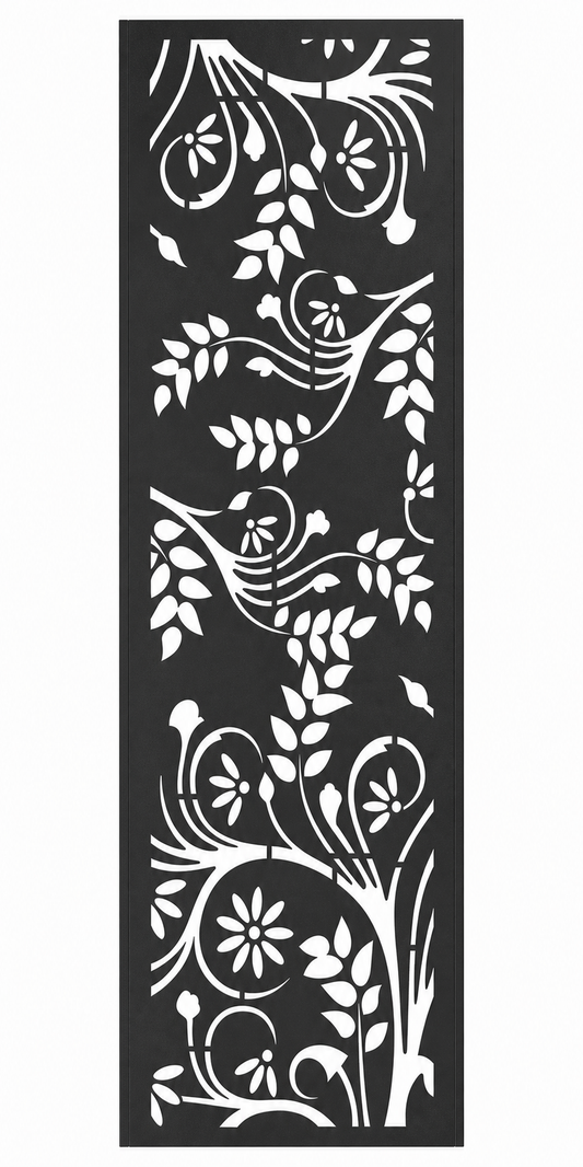 Design 110 Bird Garden Laser Cut Metal Privacy Screen Panel front main view