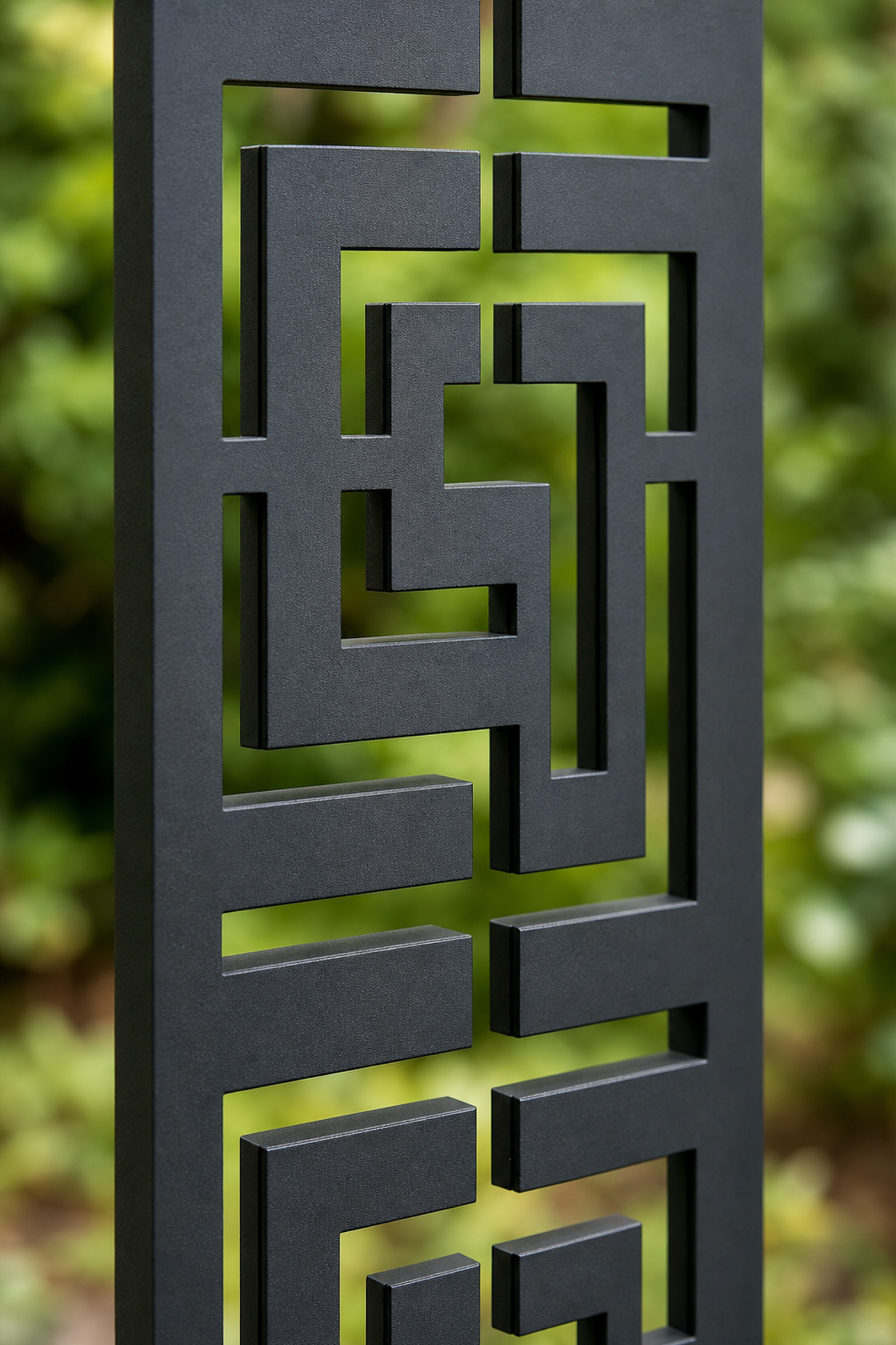 Design 111 Square Greek Key Laser Cut Metal Privacy Screen Panel close-up detail view