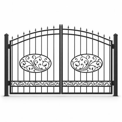 EONE Design 113 low arch double swing property gate shown as a closed double swing estate driveway gate