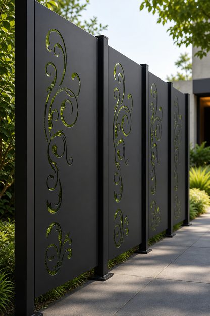 Design 113 Minimal Vine Laser Cut Metal Privacy Screen Panel oblique angle view