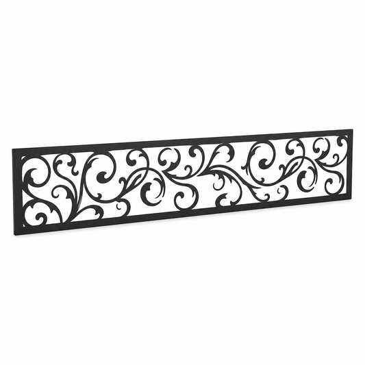 Open Vine Scroll laser cut metal fence topper insert perspective view, Design 113