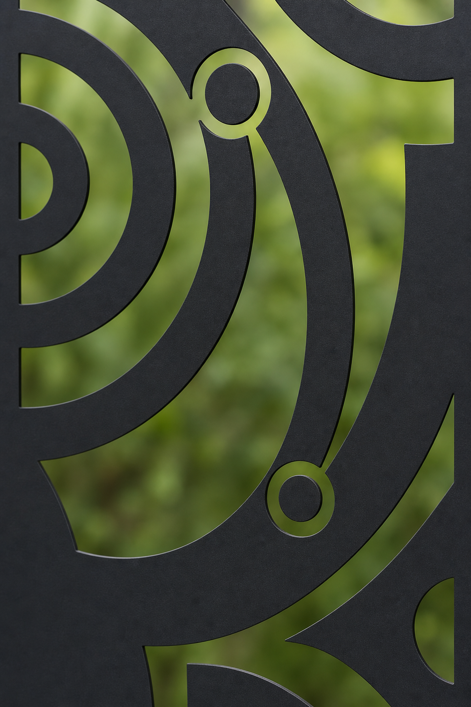 Design 115 Bold Circle Leaf Laser Cut Metal Privacy Screen Panel close-up detail view