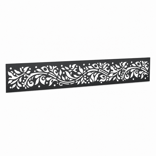 Fine Floral Filigree laser cut metal fence topper insert perspective view, Design 116