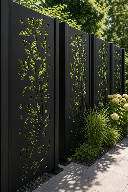 Design 116 Leaf Vine Spray Laser Cut Metal Privacy Screen Panel oblique angle view