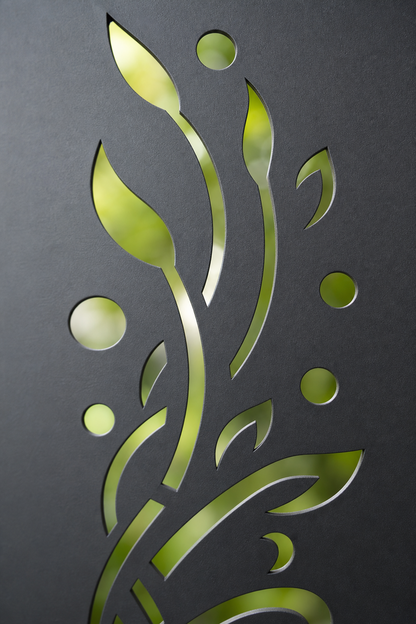 Design 118 Ribbon Leaf Vine Laser Cut Metal Privacy Screen Panel close-up detail view
