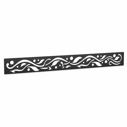 Wind Scroll Rail laser cut metal fence topper insert perspective view, Design 118