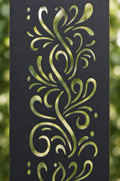 Design 119 Fine Floral Vine Laser Cut Metal Privacy Screen Panel close-up detail view