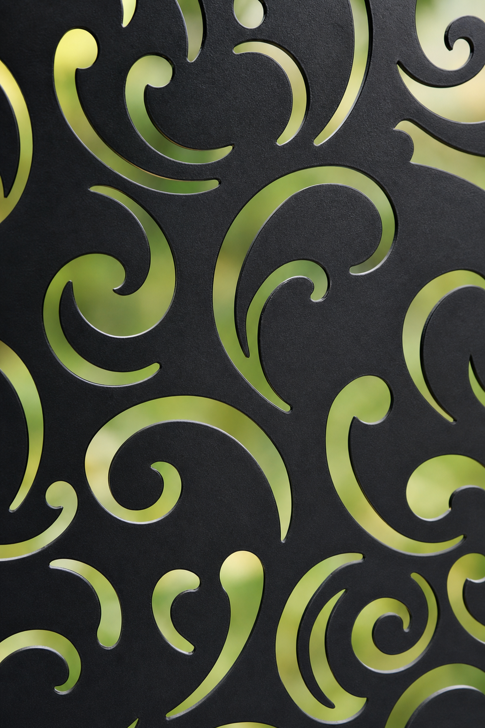 Design 120 Moon Scroll Border Laser Cut Metal Privacy Screen Panel close-up detail view