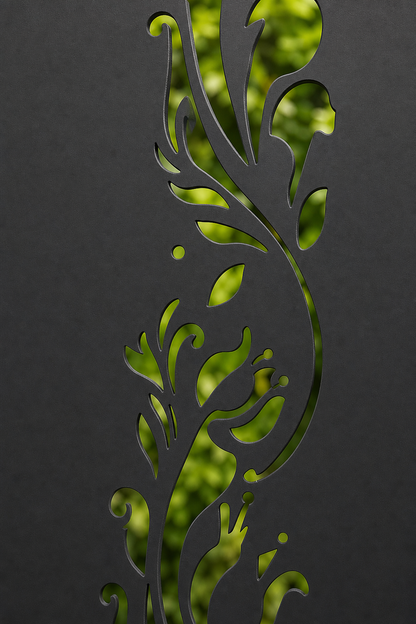 Design 123 Slim Climbing Vine Laser Cut Metal Privacy Screen Panel close-up detail view