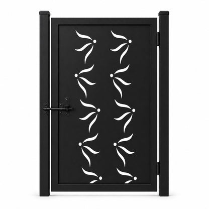 Design 124 triple leaf dot black laser cut metal pedestrian gate closed view