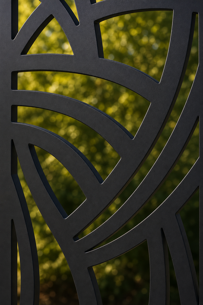 Design 125 Curved Mosaic Laser Cut Metal Privacy Screen Panel close-up detail view