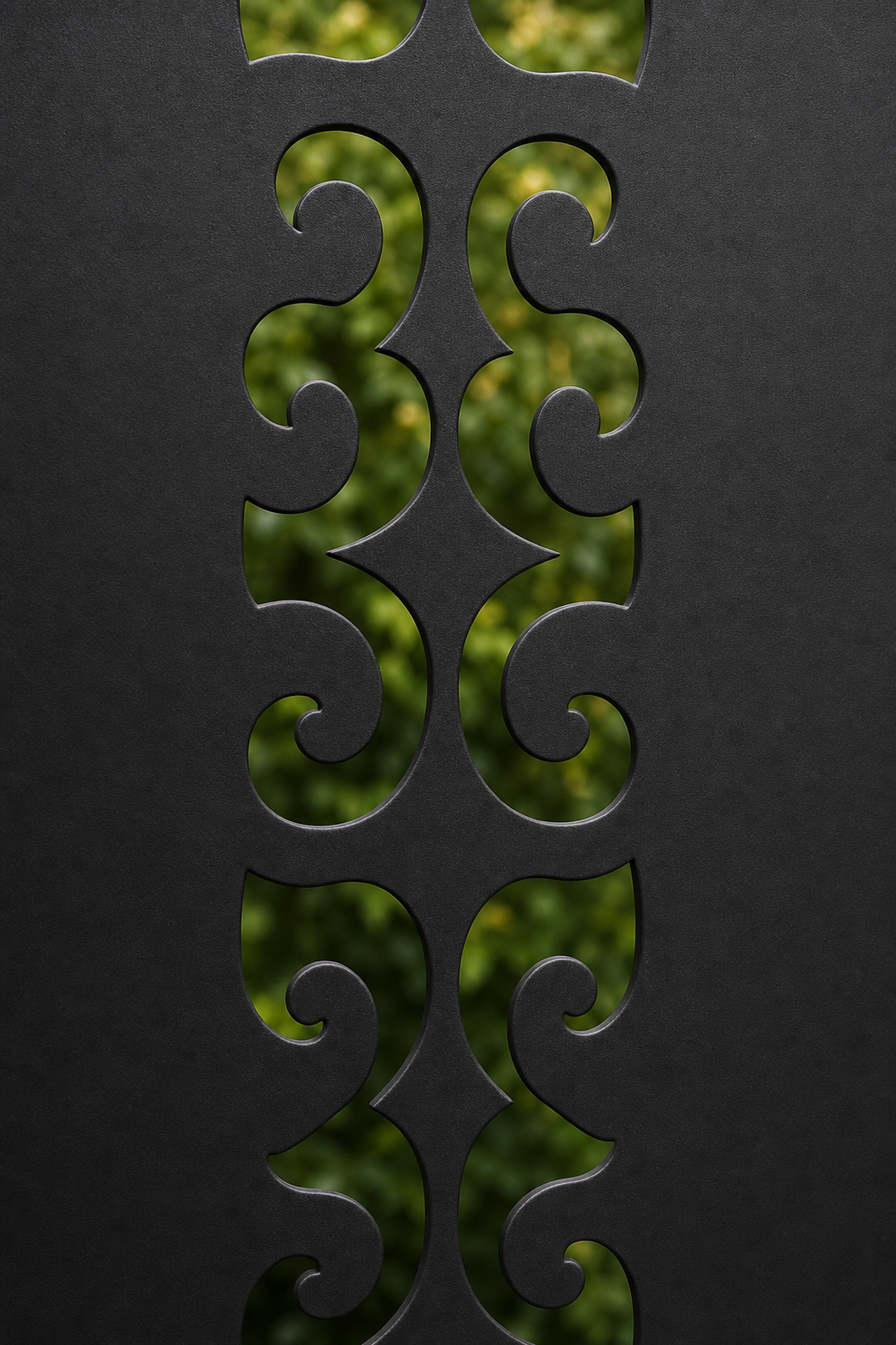 Design 126 Narrow Scroll Chain Laser Cut Metal Privacy Screen Panel close-up detail view