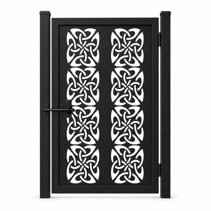 Design 127 celtic four leaf knot black laser cut metal pedestrian gate closed view