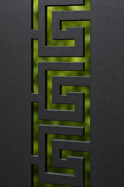 Design 128 Greek Key Runner Laser Cut Metal Privacy Screen Panel close-up detail view