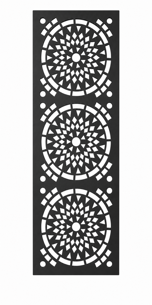 Design 131 Mosaic Mandala Circles Laser Cut Metal Privacy Screen Panel front main view