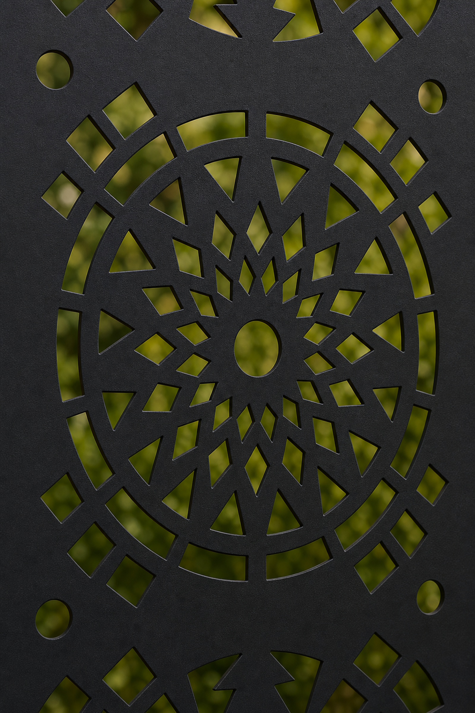 Design 131 Mosaic Mandala Circles Laser Cut Metal Privacy Screen Panel close-up detail view
