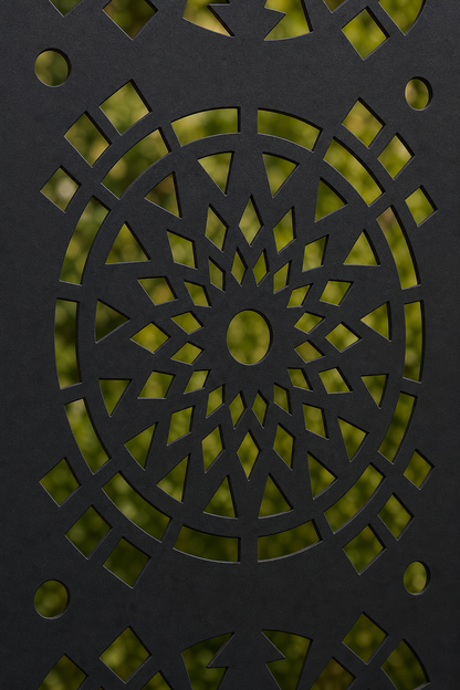 Design 131 Mosaic Mandala Circles Laser Cut Metal Privacy Screen Panel close-up detail view