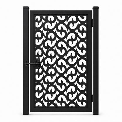 Design 132 allover large c scroll black laser cut metal pedestrian gate closed view
