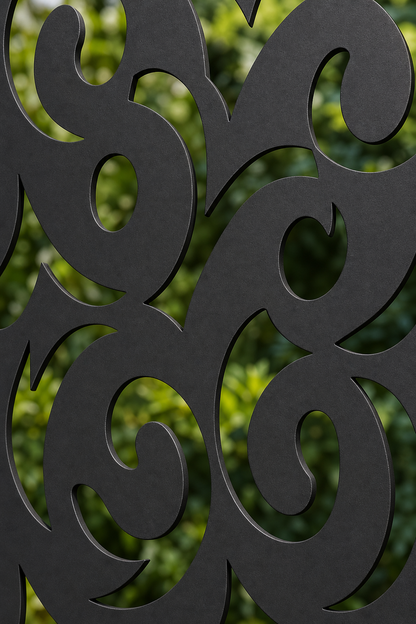 Design 132 Bold Scroll Waves Laser Cut Metal Privacy Screen Panel close-up detail view