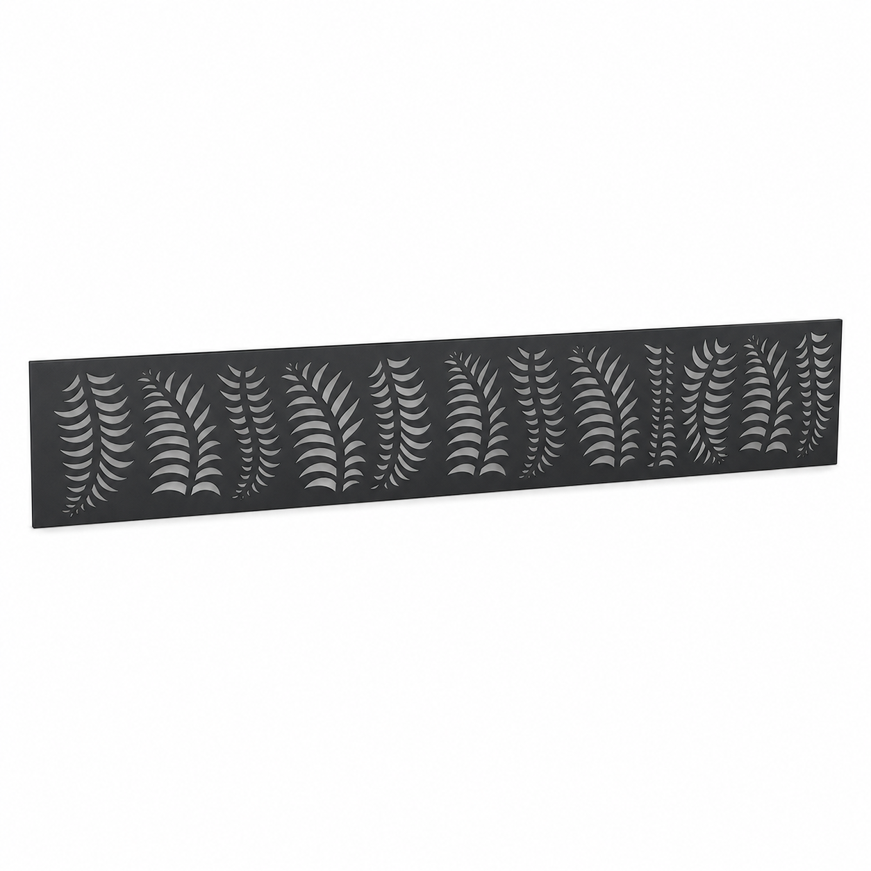 Diagonal Reed Shade laser cut metal fence topper insert perspective view, Design 133