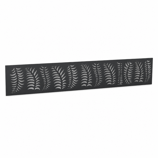 Diagonal Reed Shade laser cut metal fence topper insert perspective view, Design 133